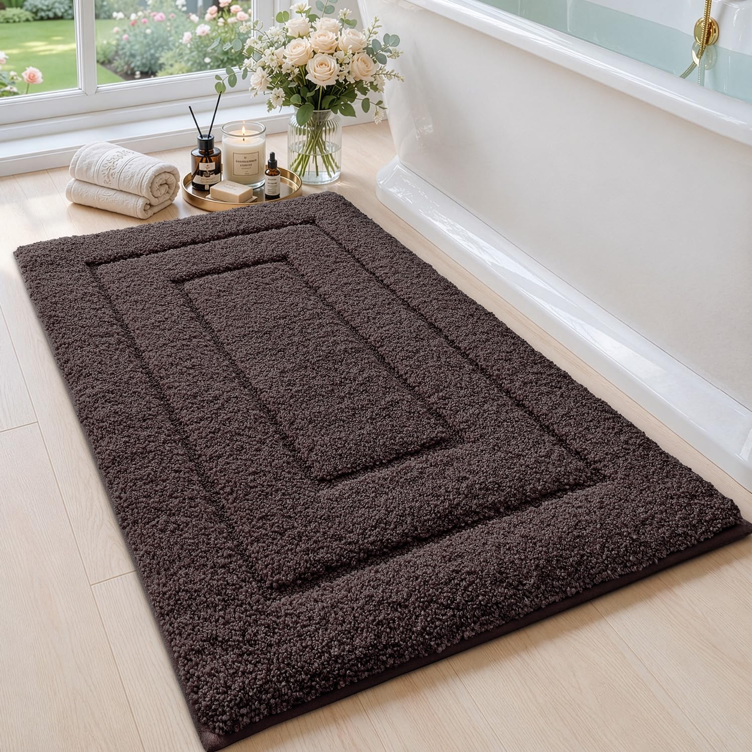 Photo 1 of DEXI Bathroom Rugs 36x24, Non-Slip Bath Mat Soft Absorbent, Brown
