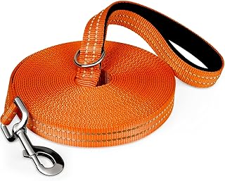 Schleppleine für Hunde, 5M / 10M / 18M, Reflektierend & Robuste Hundeleine Mit Griffpolsterung, Ausbildungsleine für Kleine bis Große Hunde(Orange，5M)