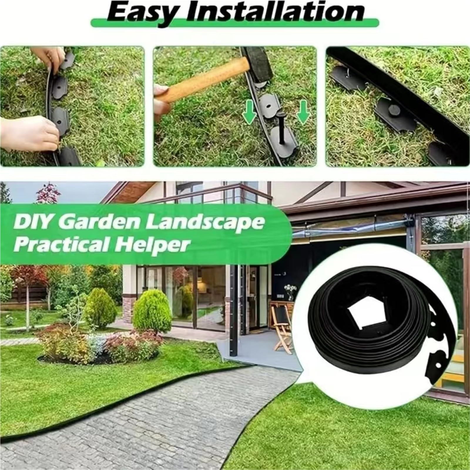 Flexible Rasenkante aus Kunststoff 10M Fixed Garden Barrier Lawn Plastic Border Landscape Edging Edge Kit with 30 Anchoring Spikes Easy Install(Brown)