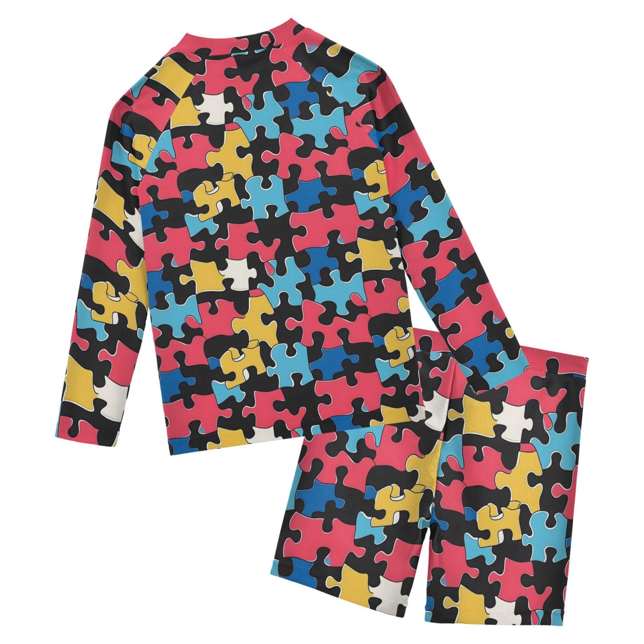 Jigsaw Puzzle Toddlers and Baby Boys' Swimsuit Trunk and Rashguard Set B0403555