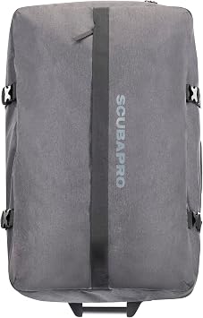 SCUBAPRO Definition Roll 130 Wheeled Duffle Dive Bag with Adjustable Backpack Straps and Top and Side Handles for Scuba Diving Gear, Premium Recycled Two-Tone Gray Fabric