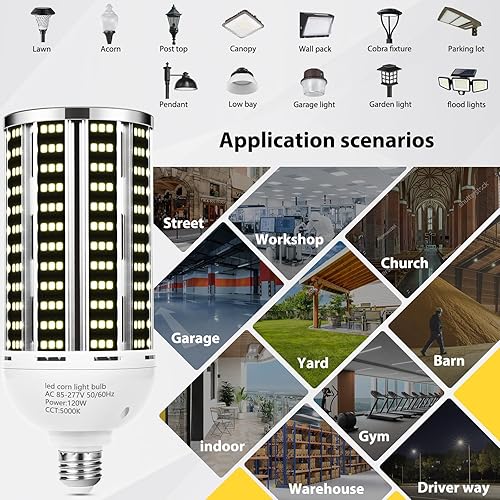 Miniatura 6 de Paquete de 4 bombillas LED de maíz de 120 W (equivalente a 1200 W), luz diurna de grado comercial 5000 K E26E39 15900LM lámpara LED de base Mogul