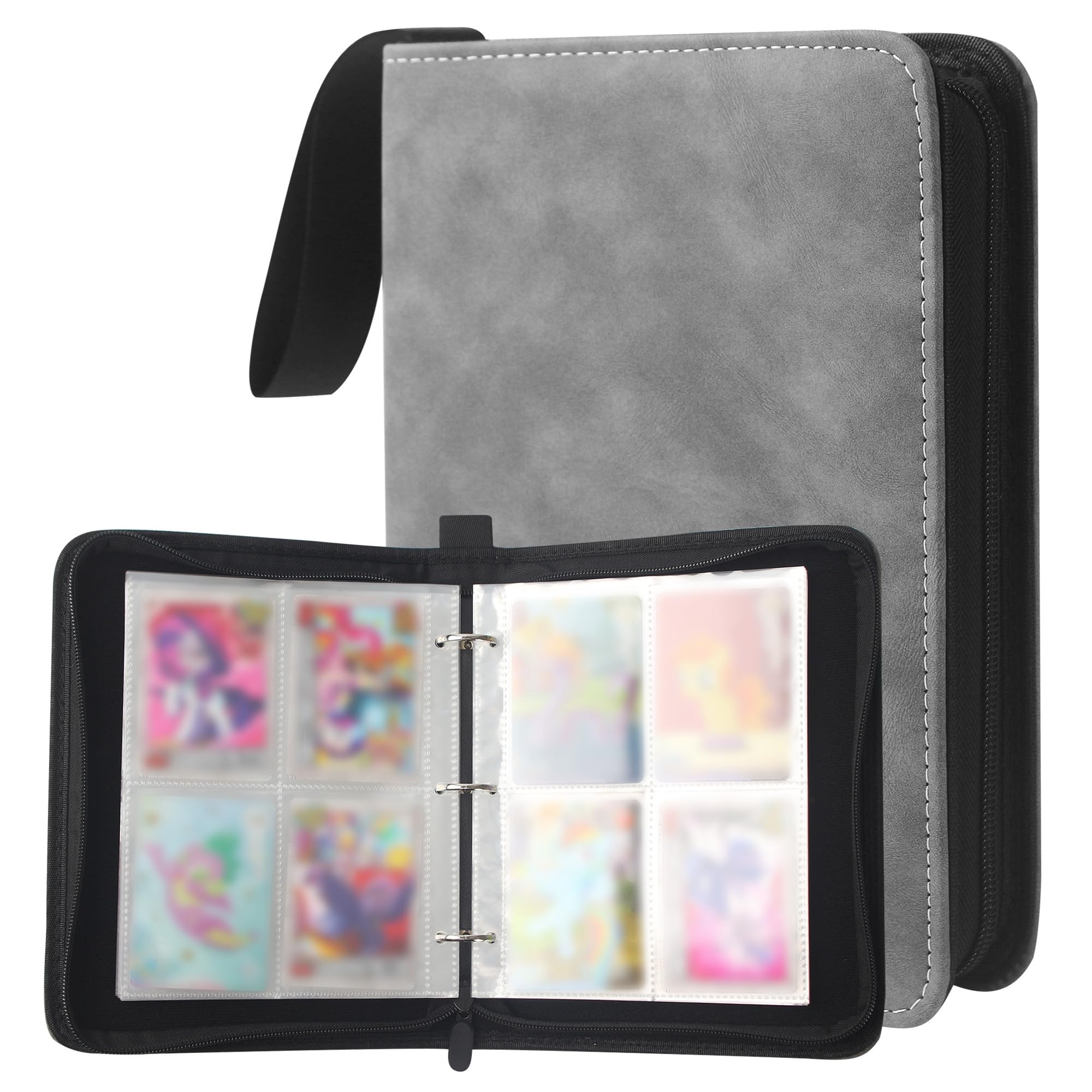 Raccoglitore Carte Magic,440 Tasche Album Porta Carte,55 Pagine Raccoglitore di Carte con cerniera,Grigio，Grande capacità, adatto per le carte di gioco preferite, le carte magiche e da poker
