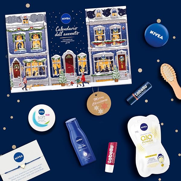 NIVEA Calendario dell'Avvento 2025 per 24 momenti di coccole, Calendario Avvento donna e ragazza festivo ed elegante, Calendario Avvento beauty con prodotti e accessori selezionati NIVEA e Labello - 5
