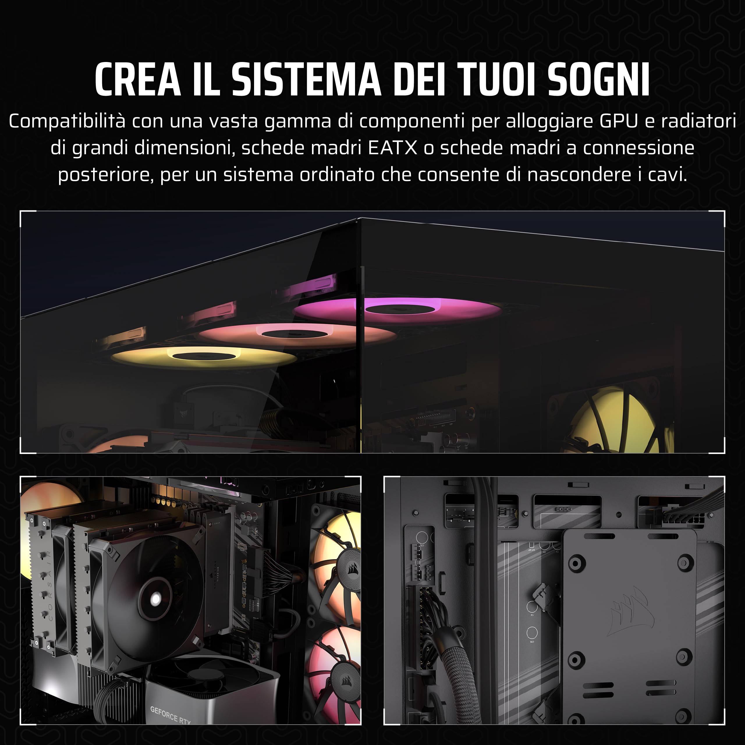 CORSAIR 3500X ARGB Mid-Tower ATX Case per PC - Vetro Panoramico Temperato - Compatibile con Scheda Madre a Connessione Inversa - 3x Ventole CORSAIR RS120 ARGB Incluse - Nero