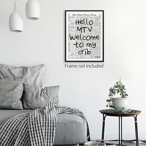 Miniatura 4 de noxozoqm Hi MTV Welcome To My Crib - Póster de periódico en blanco y negro de los años 70, impresiones en lienzo estéticas divertidas para