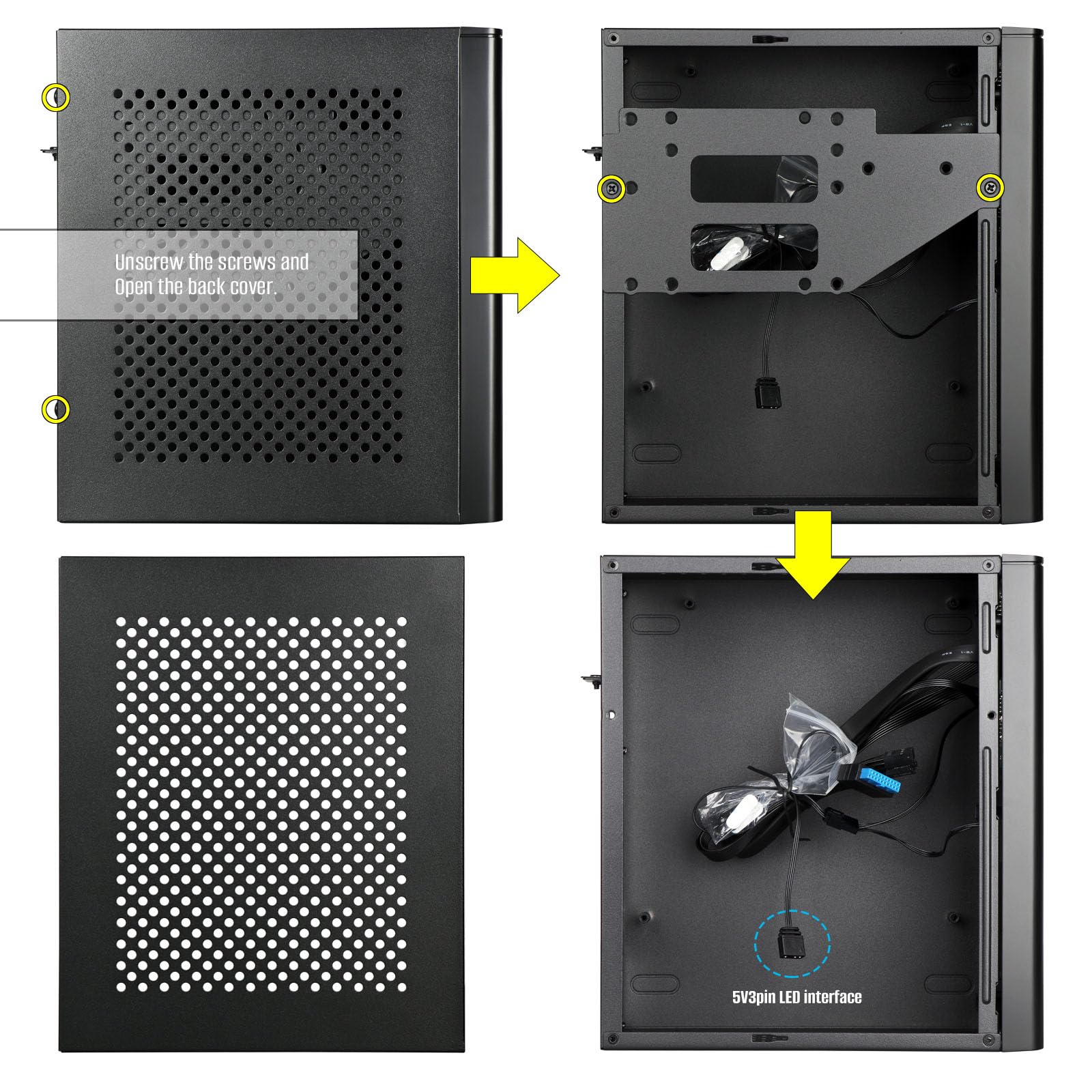 D32R Mini ITX Case ARGB Small Form Factor SFF Mini-Tower HTPC Case Pannelli Ventilati 0,8 mm SPCC Computer Chassis Adatto per schede madri Mini ITX di 170 x 170 mm Nero