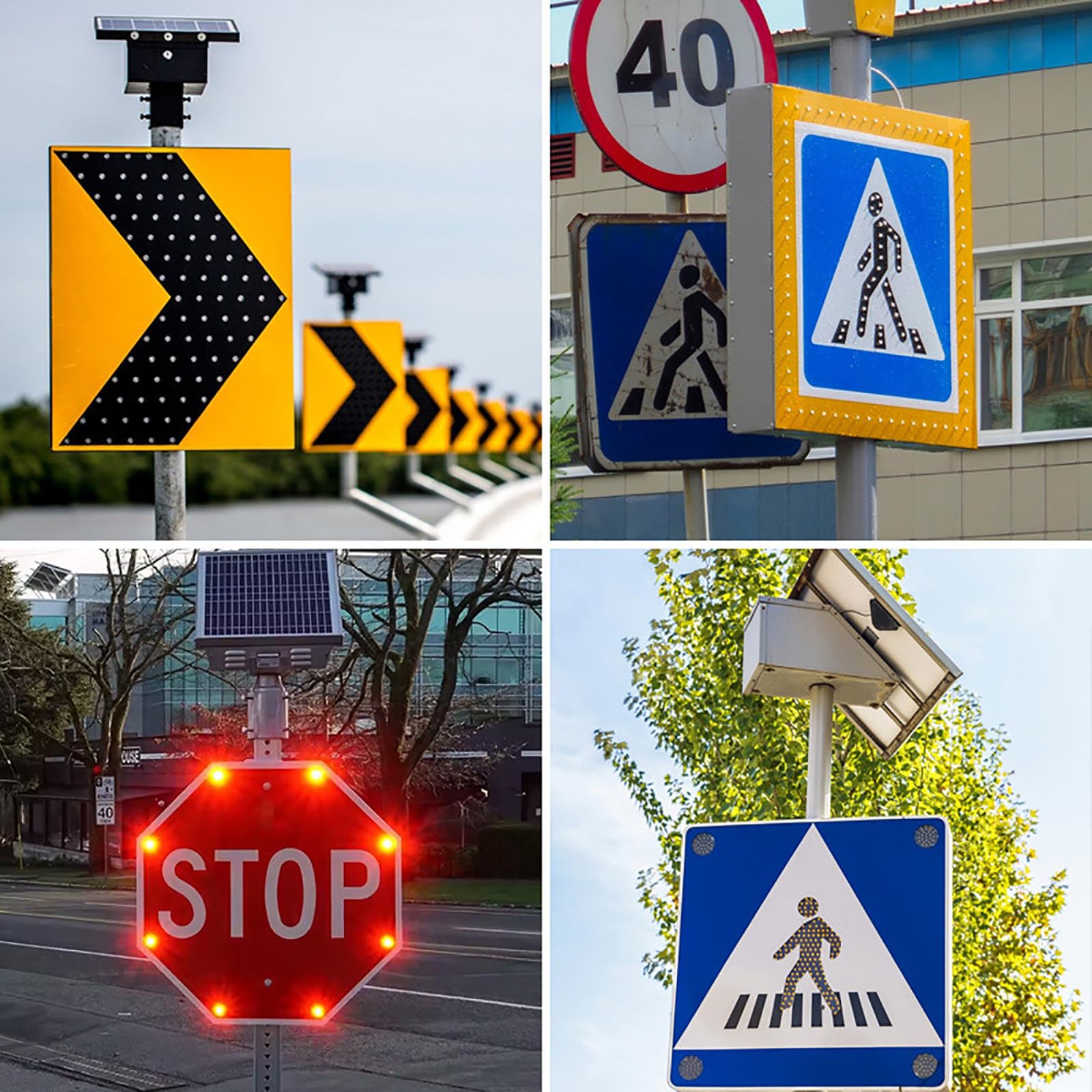 Señal de parada LED con energía solar, película reflectante de grado de ingeniero, señal de tráfico impermeable, rojo parpadeante para carreteras y cruces de peatones, forma octágona, 60 cm