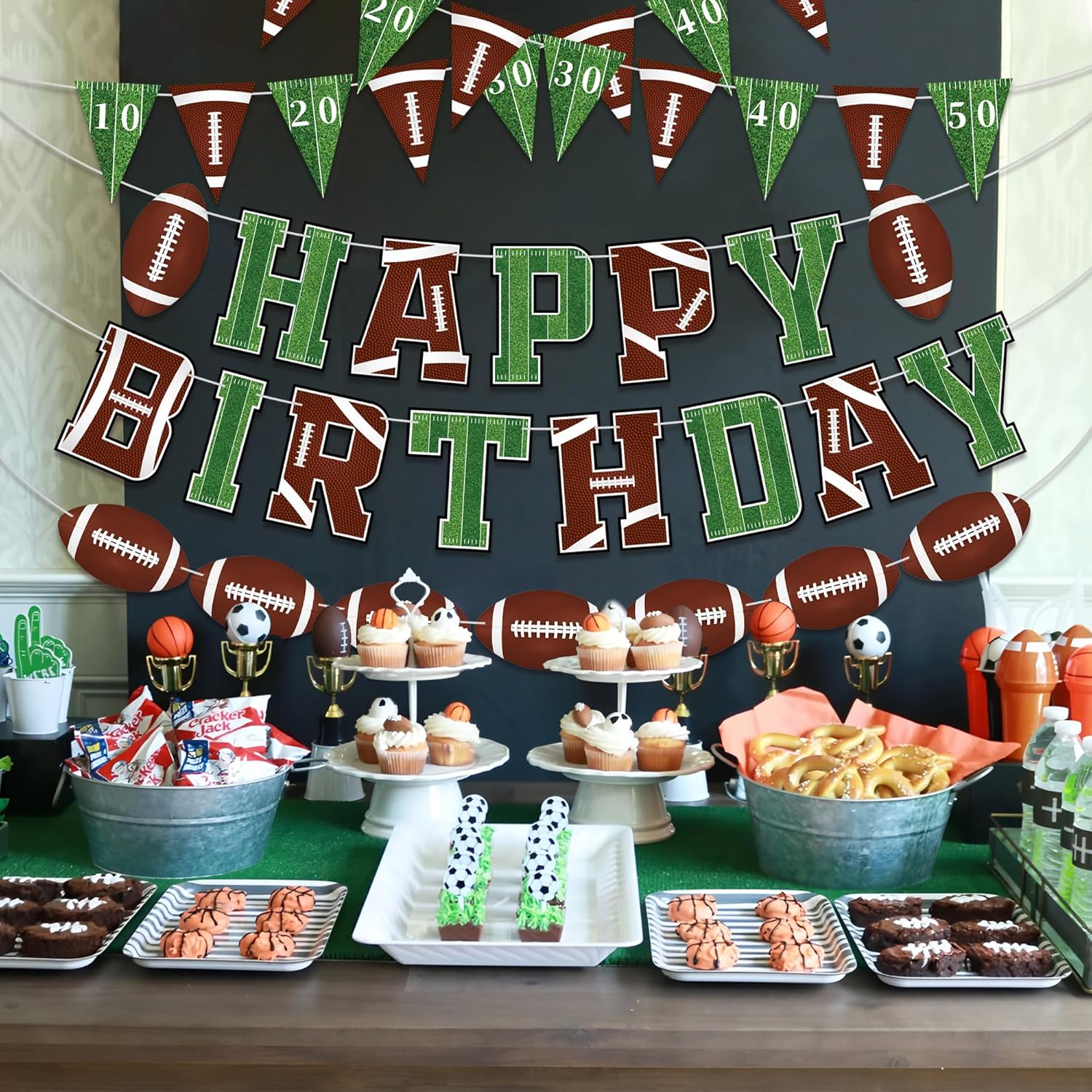 Football Happy Birthday Banners Pre-Strung American Football Pennant Banner Sports Theme Triangle Flag Garland for Boys Men Sport Birthday Party Bunting Decoration Bowl Game Supplies - Image 7