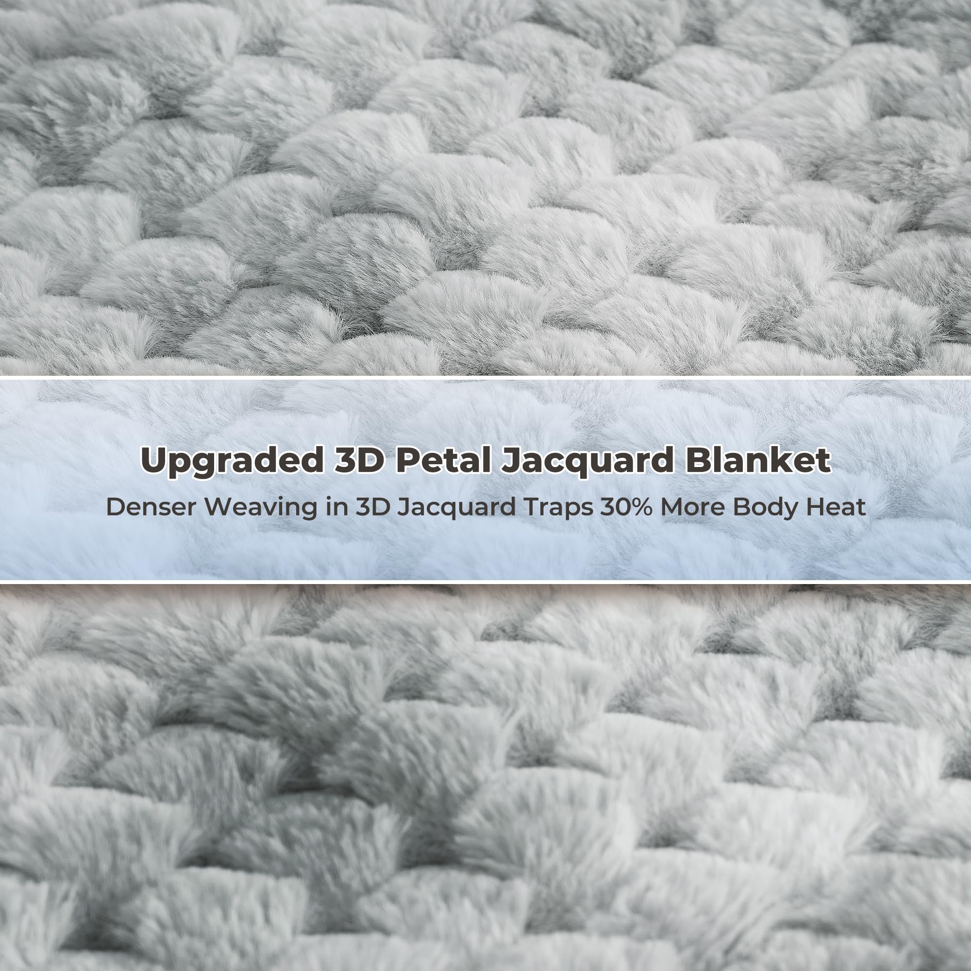 Coperta Elettrica Riscaldante 130x180 cm, Jacquard 3D a Petalo in Peluche di Coniglio & Flanella, 6 Livelli di Calore & Spegnimento Automatico 1-10H, Lavabile per Letto, Divano, Ufficio (Blu)