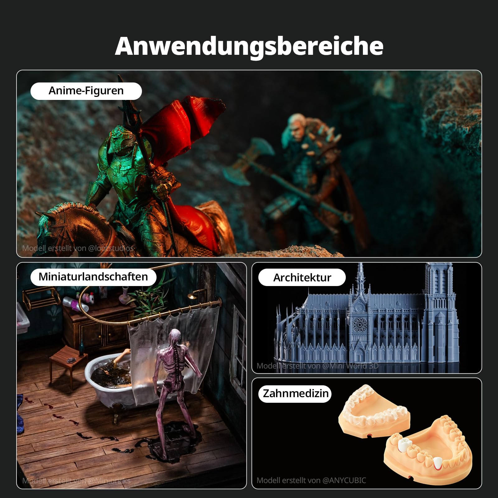 ANYCUBIC 3D Drucker Resin, UV 405nm Standard Rapid Photopolymer Resin, mit Hoher Genauigkeit und Schneller Aushärtung und Hervorragender Fließfähigkeit für den LCD DLP 3D Printer (Grau, 1kg, 4pcs)