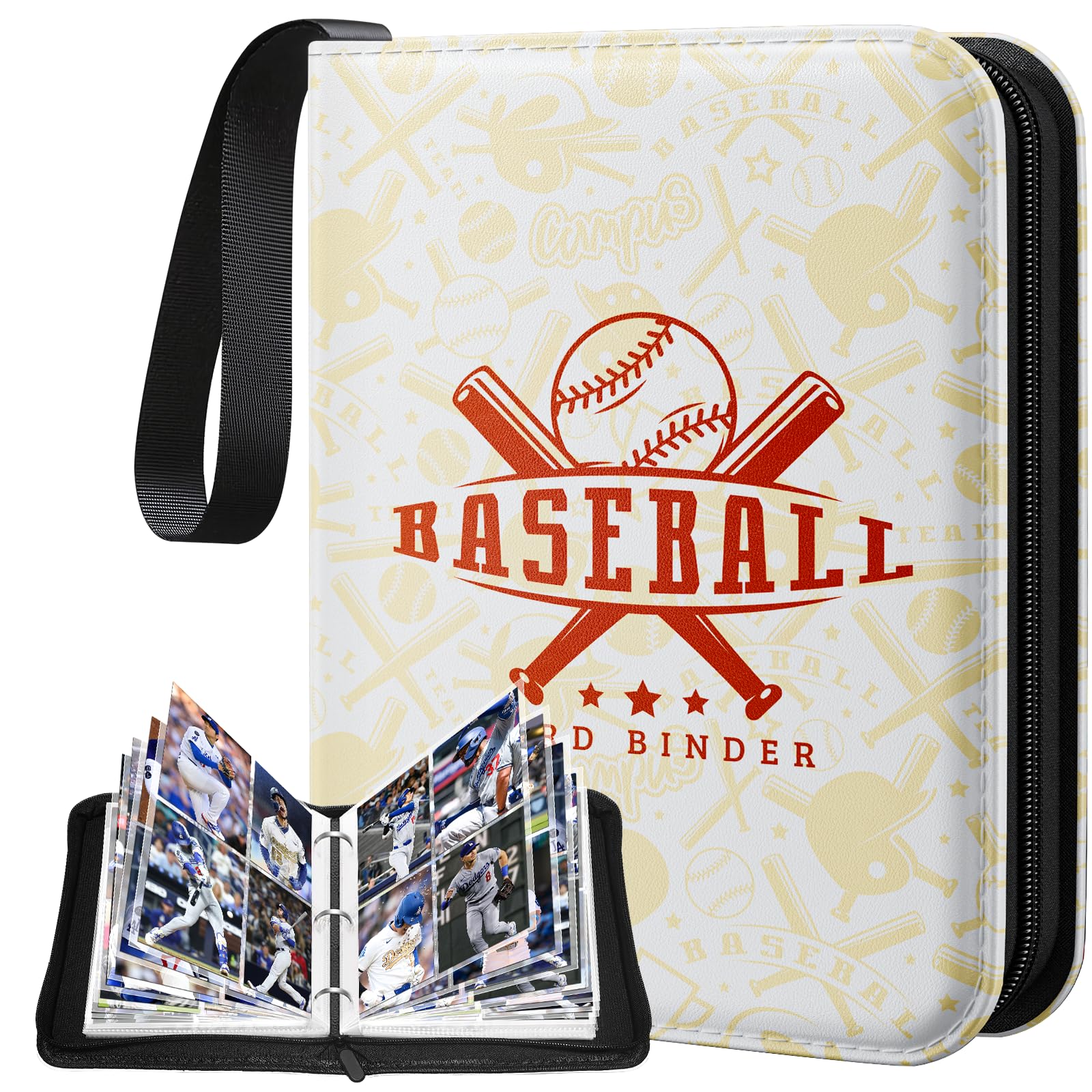 Baseball Card Binder 4 Pocket, Trading Card Binder 400 Pockets for Topps Cards 2025, PU Leather Baseball Card Holder with 50 Removable Card Sleeves,