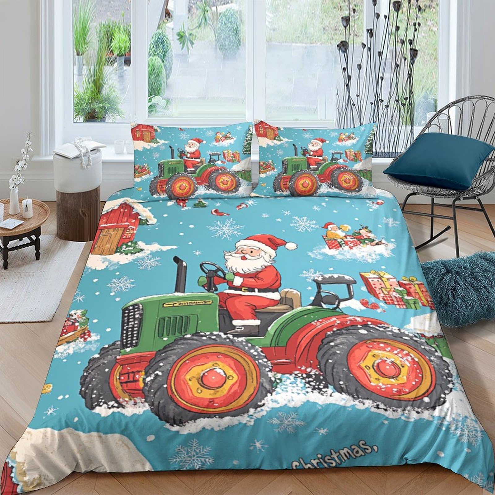 Ctjqhvkz Style-6 3D Printed Santa Tractor Fitted Sheet Microfiber Soft Mattress Cover For Bedroom Dorm Decorative Use Single（135X200cm）