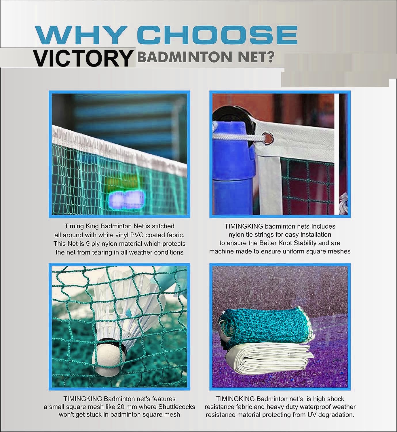 Victory Badminton Net | Pickle Ball Net and Tennis Net for Outdoor, Indoor or Badminton Sports, Nylon, Super Special Quality Badminton Net (Blue) 3