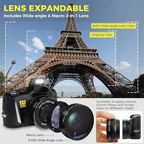 Miniatura 3 de Cámara digital con lente macro y gran angular 48MP 4K Autofocus Vlogging Cámara para fotografía Pantalla de 3.0 pulgadas Cámara compacta para