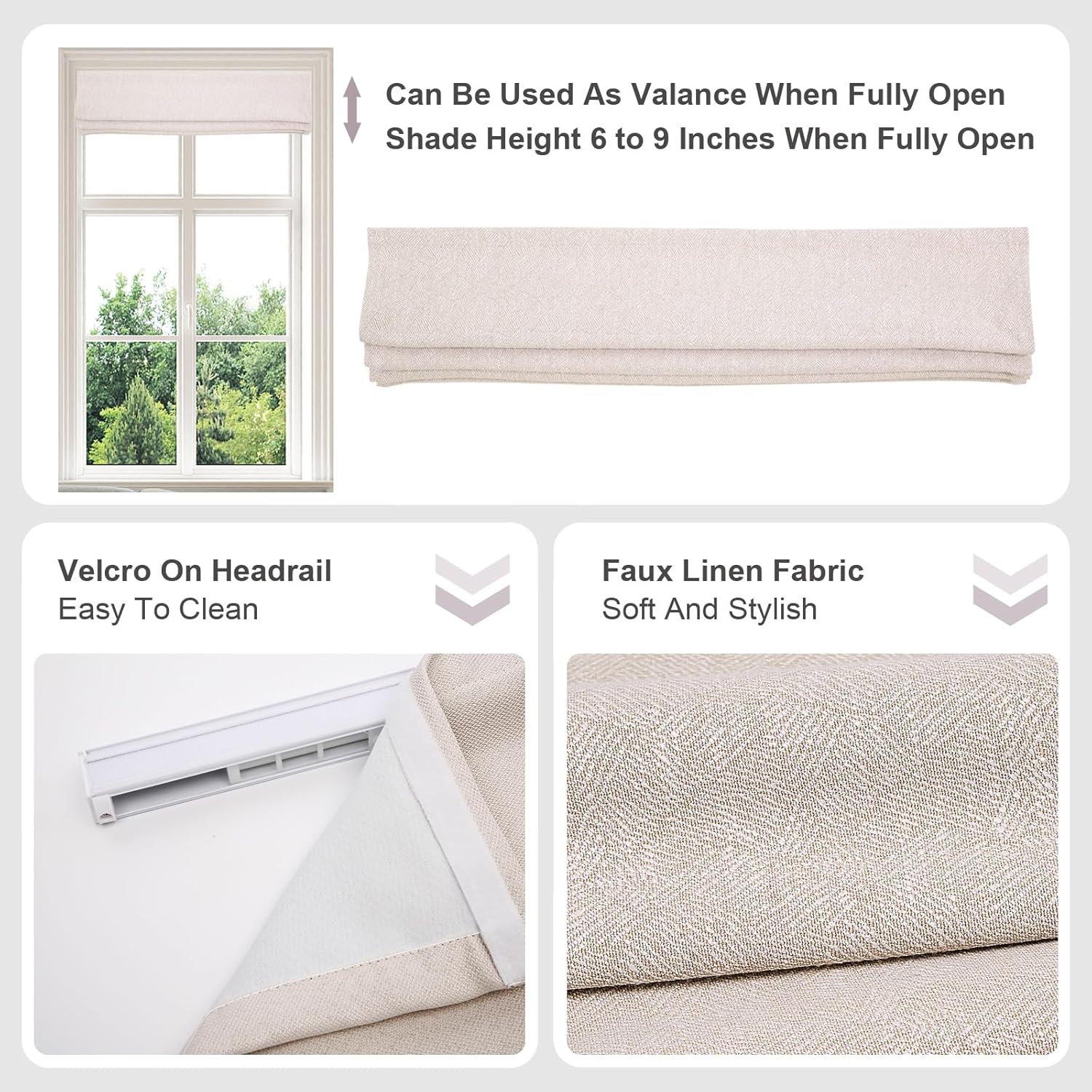 Cordless Roman Shades, Beige Premium Blackout Room Darkening Roman Window Shades, Custom Washable Fabric Roman Shade for Windows, Doors, French Doors (1 Piece)