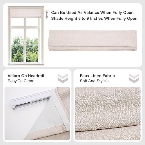 Miniatura 4 de Persianas romanas sin cordones, color beige de alta calidad, opacas para oscurecer la habitación, tela lavable a medida, para ventanas, puertas,