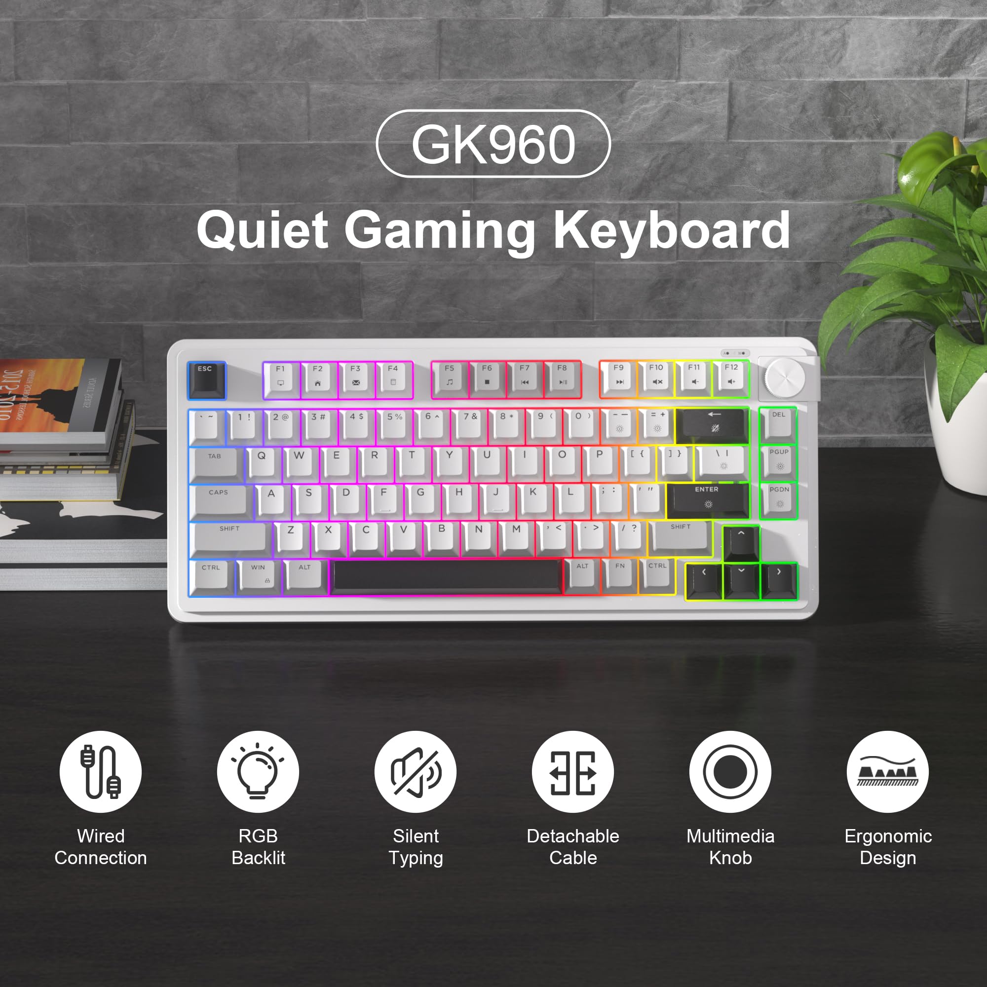 MageGee Mini 60% Gaming Keyboard, RGB Backlit 61 Key Ultra-Compact Keyboard, TS91 Ergonomic Waterproof Mechanical Feeling Office Computer Keyboard for PC, MAC, PS4, Xbox ONE Gamer(Black White)…… view 2