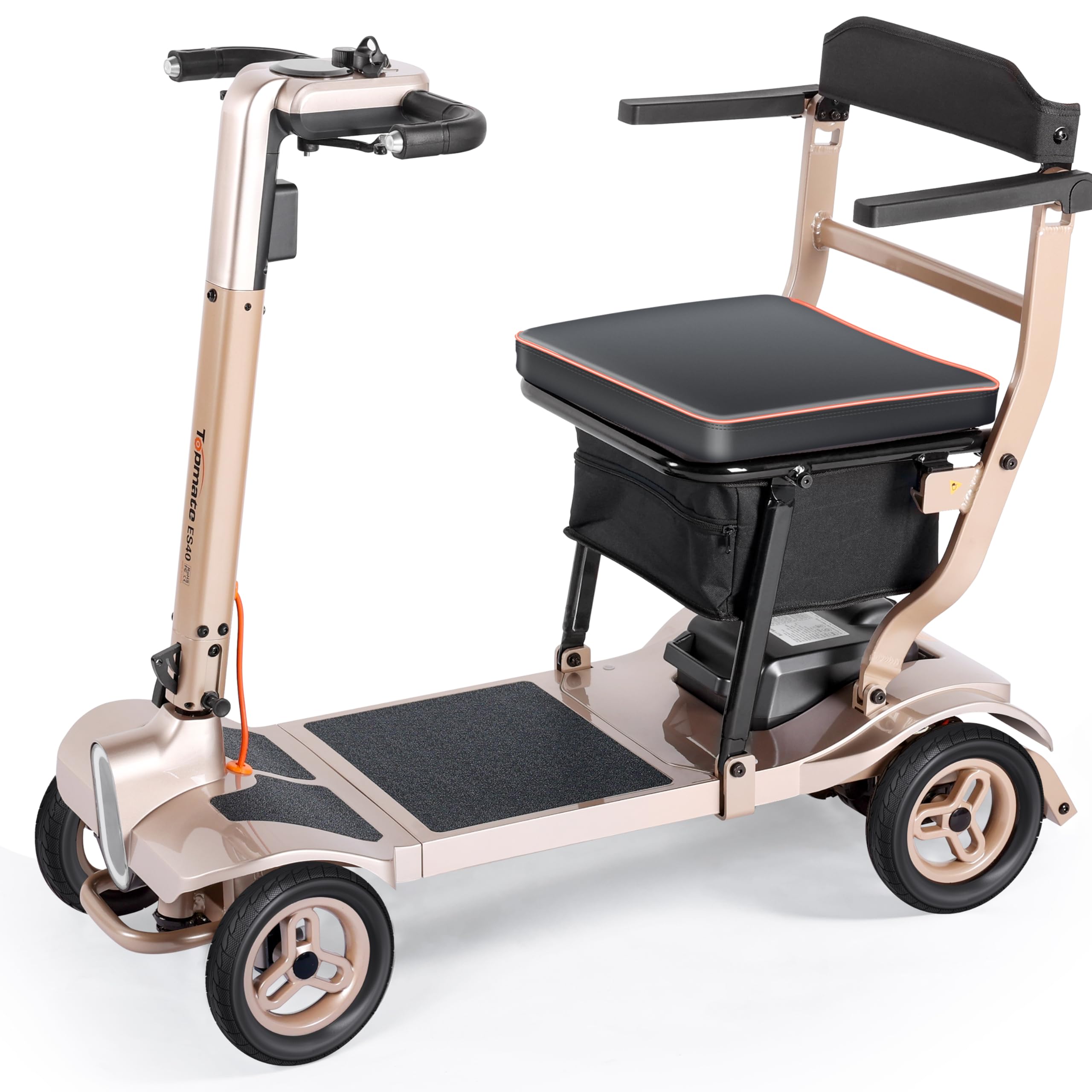 TopMate ES40 Patinete de Movilidad para Adultos, Ligero Plegable, Patinete de Movilidad Plegable para Personas Mayores con Batería Extraíble, Luces LED y Bolsa de Almacenamiento - Oro Rosa Negro