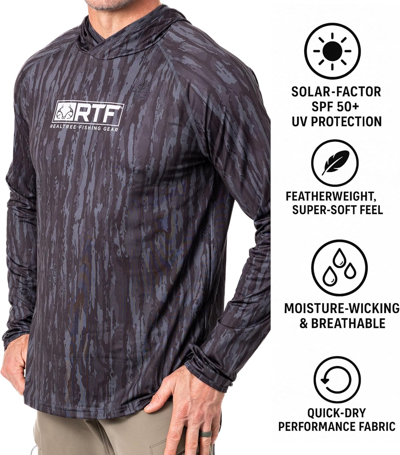 Realtree Men's Camo Sun Hooded Shirts, Lightweight, Breathable for Fishing, Hiking and Outdoors