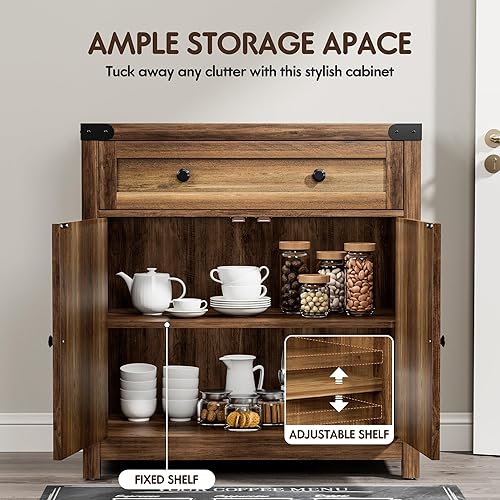 Miniatura 5 de YESHOMY Barra de café y gabinete de acento, aparador de buffet con puerta de granero con cajón y estante ajustable, escritorio ancho para cocina,