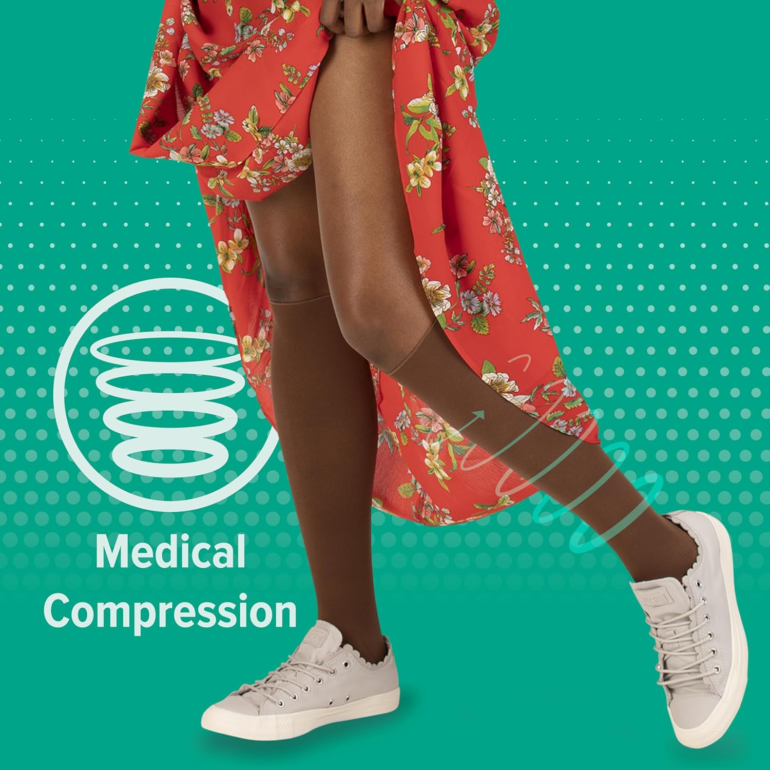 Juzo Soft 2001 Knee-High 20-30 mmHg Open Toe Compression Stocking with Silicone Top Band - Men & Women, Regular, 1 (I), Cinnamon