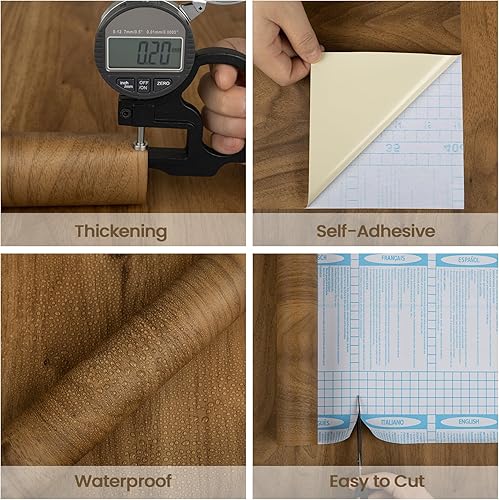 Miniatura 11 de LXCREAT Papel de contacto de bloque de carnicero de madera sintética, papel tapiz Shiplap para despegar y pegar, tablones de madera para paredes