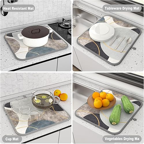 Miniatura 7 de Rnivvi Tapete de secado de platos, tapete de secado de microfibra de estilo mármol de 16 x 18 pulgadas para encimera de cocina, almohadilla