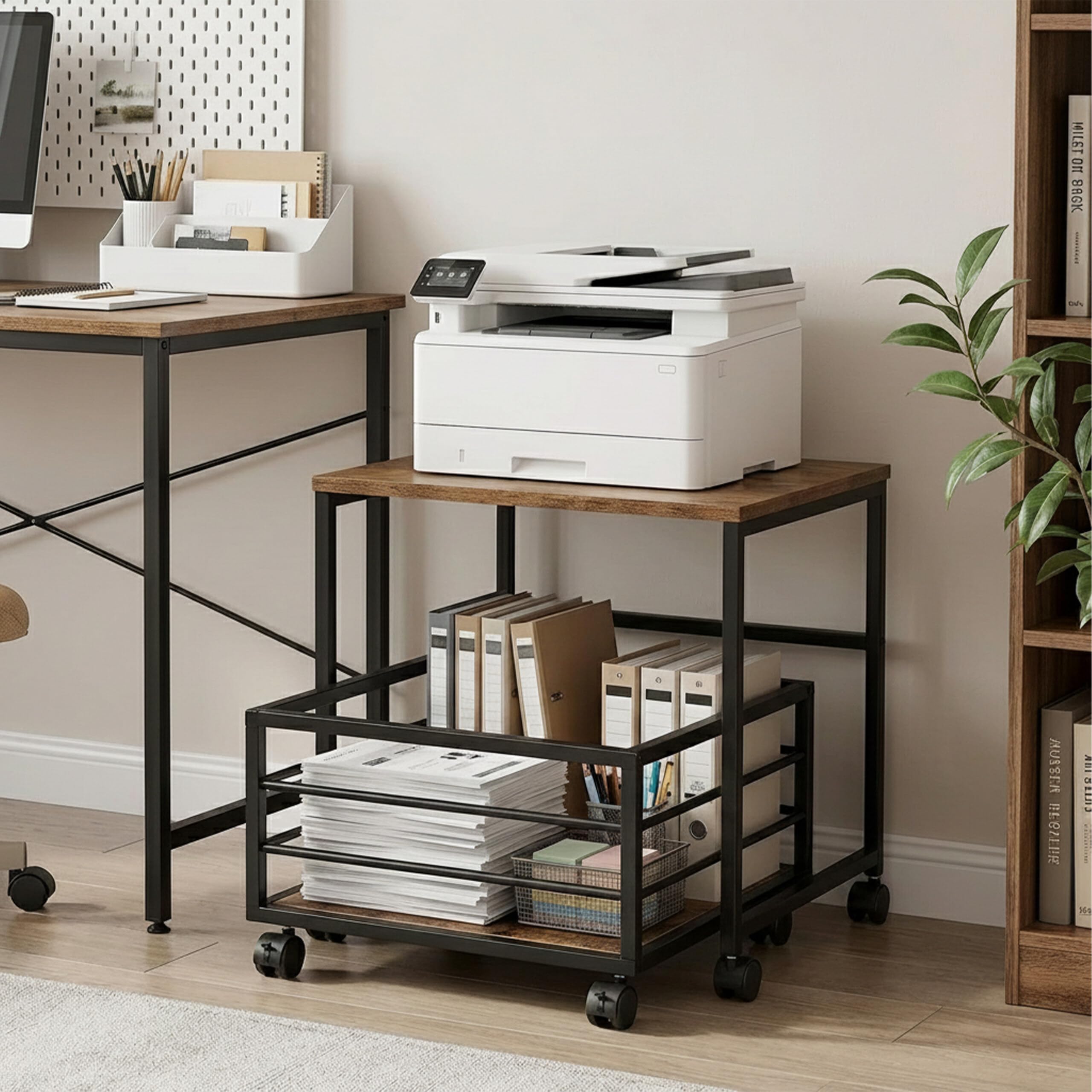Relaxdays Support Mobile pour Mini-réfrigérateur, Panier Coulissant, Marron