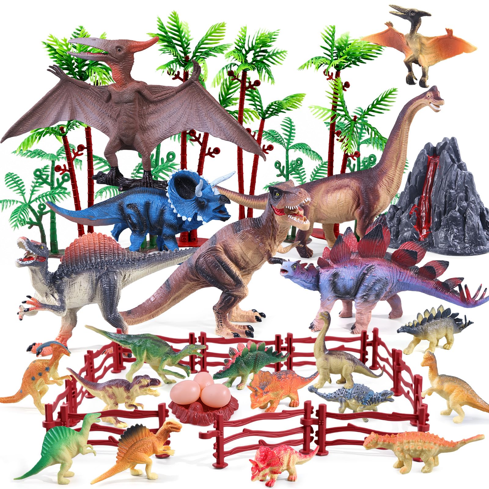 MILIEUR 45Pcs Dinosaur Toys Realistic Jurassic Figures Playset for Kids