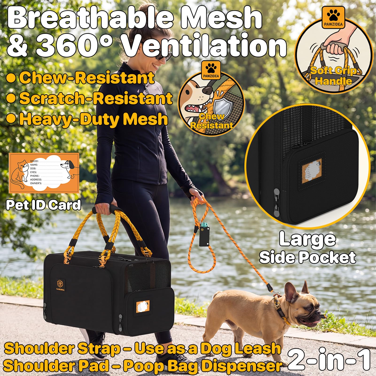 PAWZIDEA Expandable Pet Carrier Airline Approved, 18"&times;11"&times;11" Small Dog Carriers, Collapsible Top-Load Cat Carrier for 2 Cats Under Seat, Soft-Sided Puppy & Animal Travel Bag, ID Card, Up to 15lbs - image 4