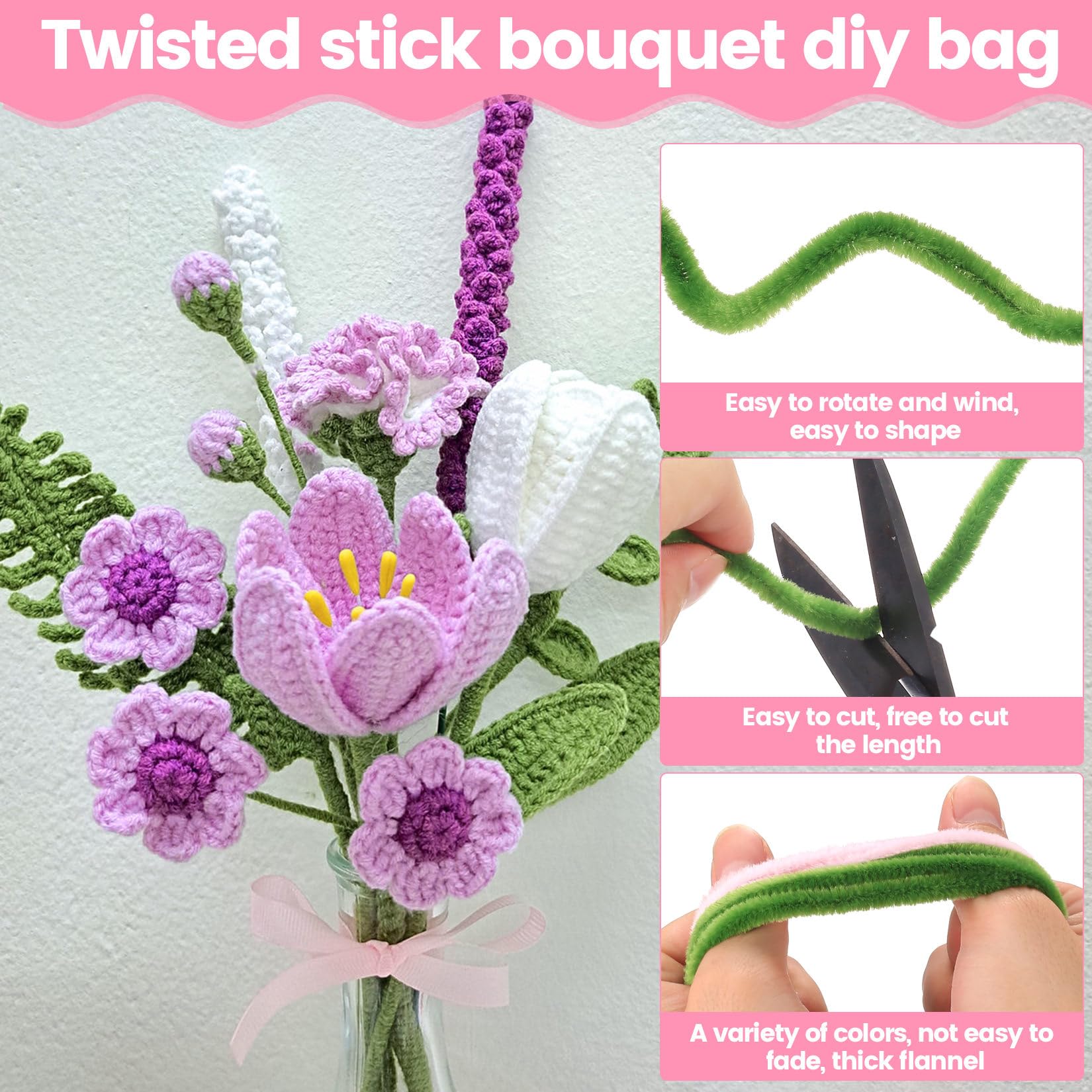 Chenille glitterstaafjes pijpreinigers 30 cm 6 mm verpakking van 20 bloemen Toy Making Crafts - België
