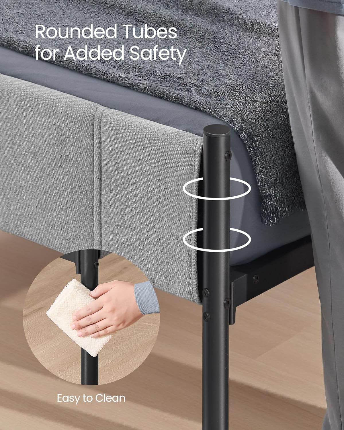 VASAGLE Twin Bed Frame with Upholstered Headboard, Metal Bed Frame Twin Size with Footboard, 550 lb Weight Capacity, Steel Slats, Easy Assembly, No Box Spring Needed, Dove Gray URMB983G01V1 - Image 5