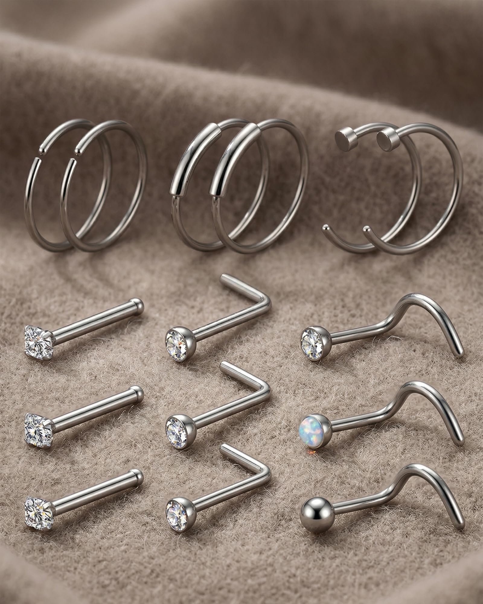 Crdifu 22G śruba do nosa w kształcie litery L, srebrne kolczyki ze stali nierdzewnej, małe pierścienie do nosa 0,6 mm, Stal nierdzewna, stal tytanowa, metal, stal