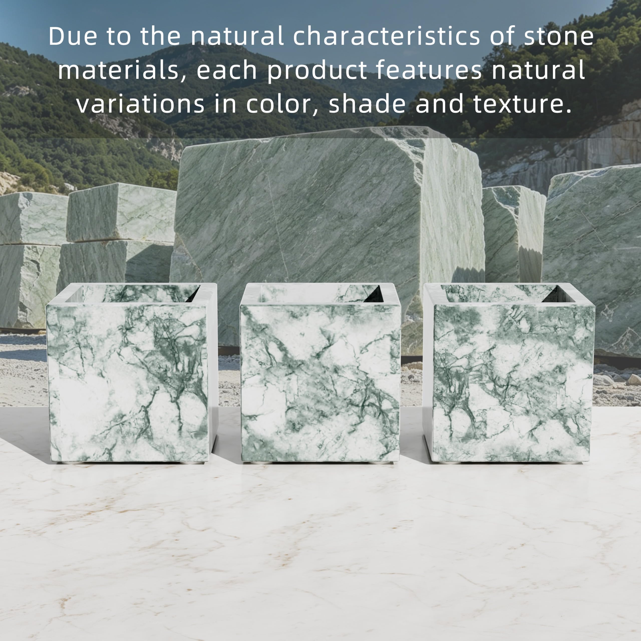 Portaspazzolino da Bagno in Marmo Naturale,10x10x10cm,Texture Verde | Porta Spazzolini con Cuscinetto Antiscivolo,Supporto per Spazzolino,Coppa di Pennello per il Trucco in Pietra con Motivi