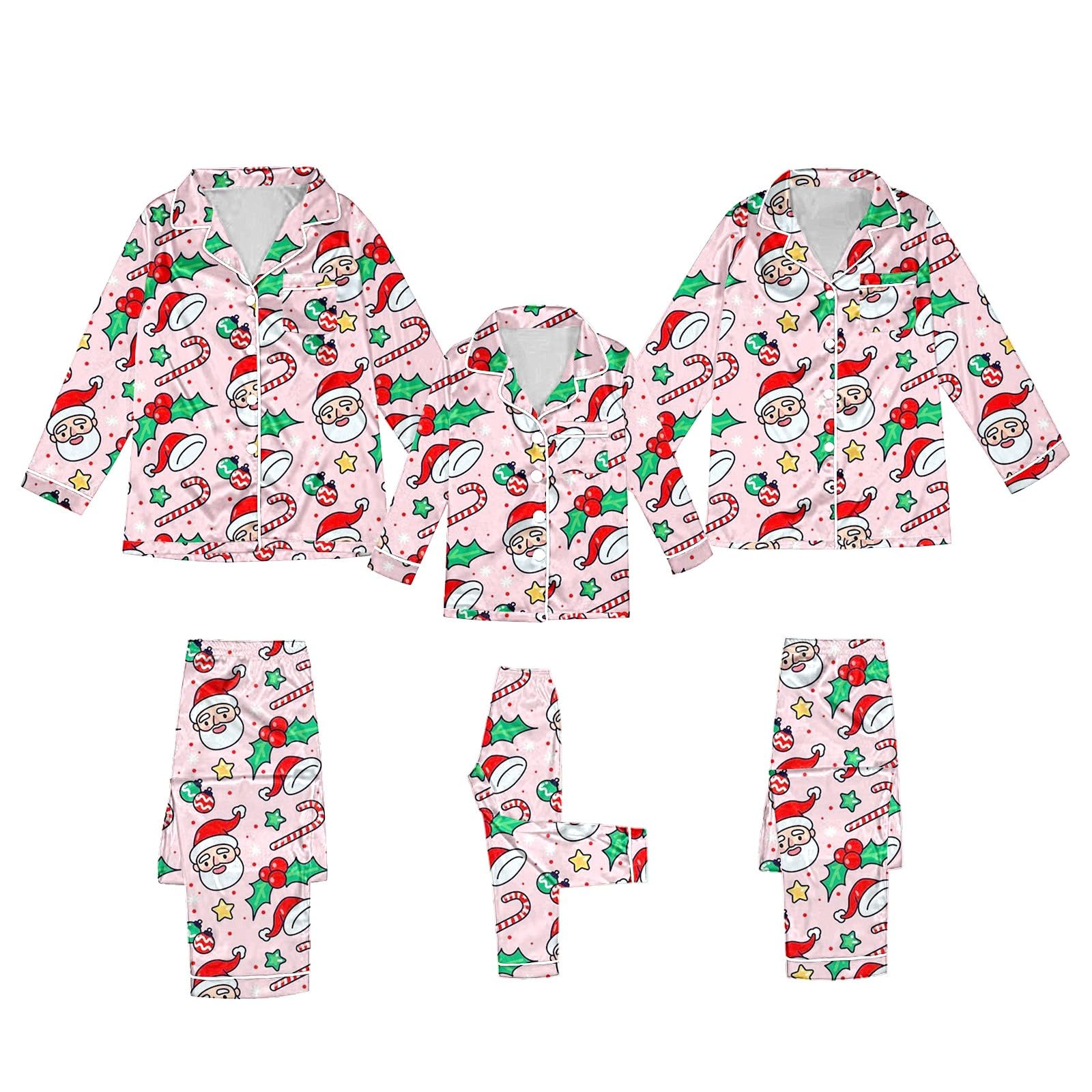 Silk Stain Family Pajamas Matching Sets 2025 Button Down Shirt and Pants Silky Xmas Pjs Jammies for Family Pictures