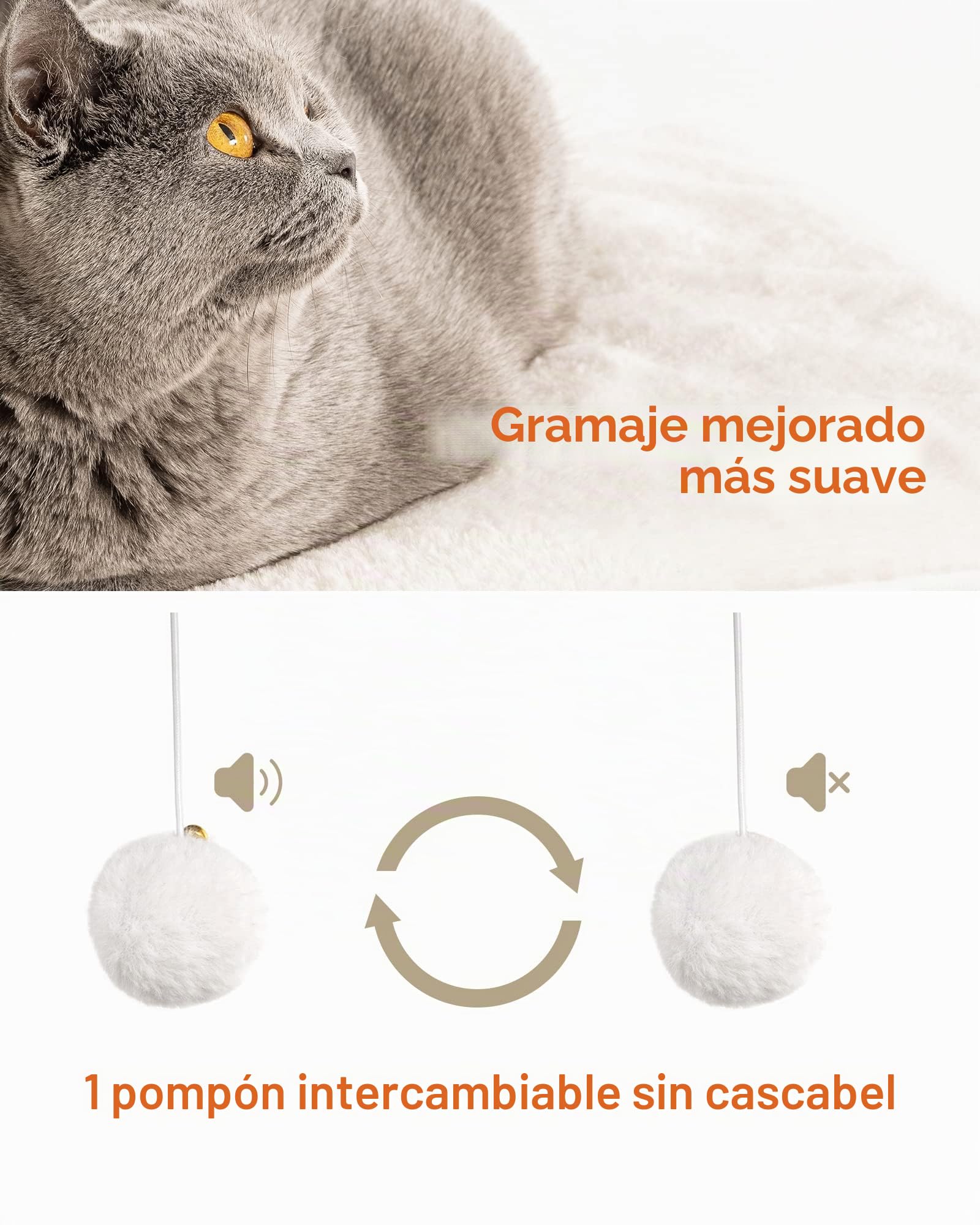 FourFurPets Árbol para Gatos, Altura 68 cm, Torre de Gatos, con 3 Postes de Sisal de 60cm, 56x40 cm Gran Plataformas, Pompones, Greige