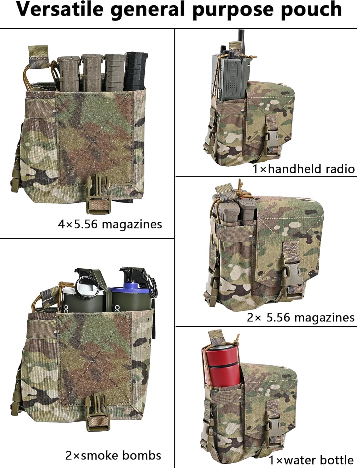 MOLLE GP Admin Pouch, Tactical Utility Pouch with Dual Compartments and Open-Top Side Pocket for Radio, Magazines, Water Bottle, IFAK Storage, Chest Rig Belt Backpack Compatible