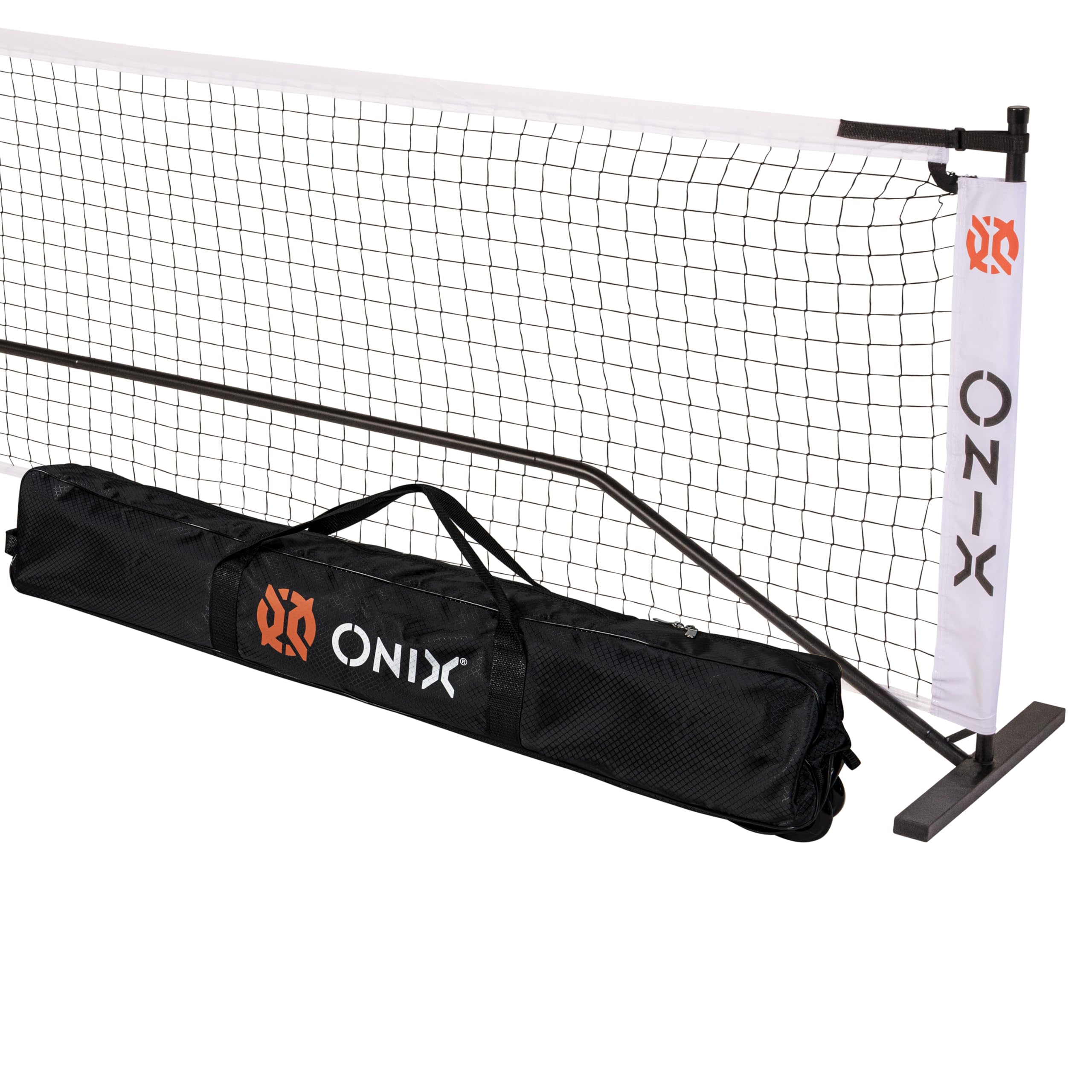 ONIX Pickleball Netz, 2-in-1 tragbares Netz und Übungsnetz-Set, inkl. Tragetasche mit Rollen, Weiß