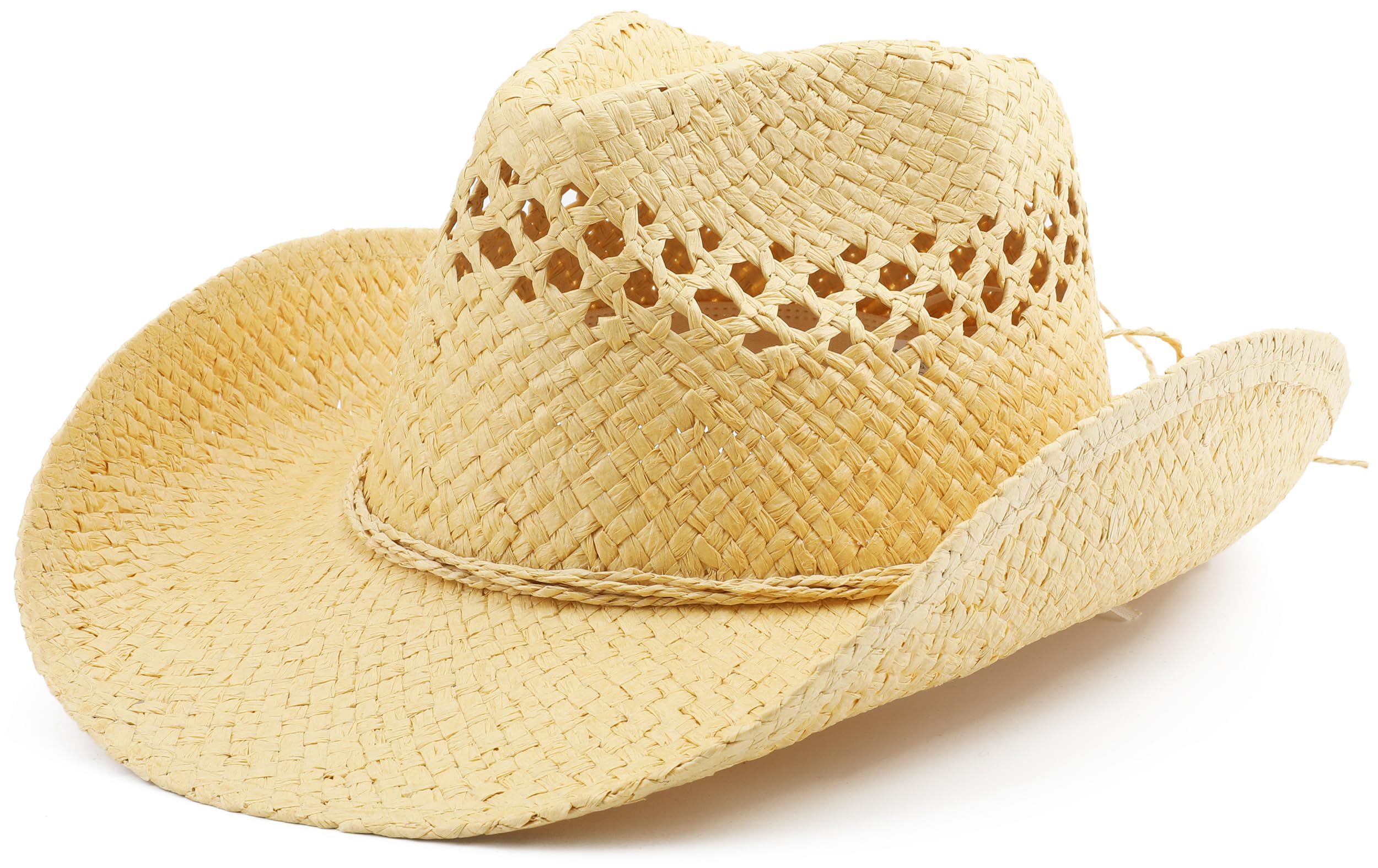 MeleshAdult Straw Sun Beach Western Cowgirl Cowboy Hat for Women