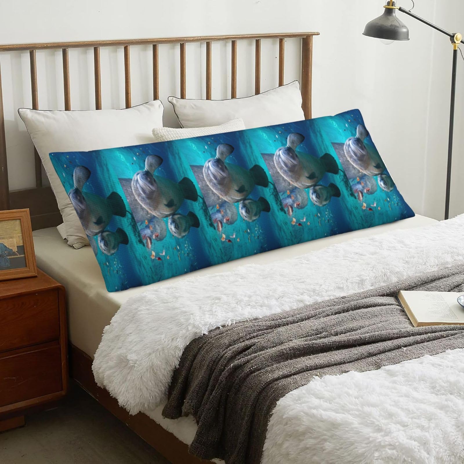 Sea Manatee, Body Pillow Cover with Zipper,Long Body Pillowcase 20 x 60 in