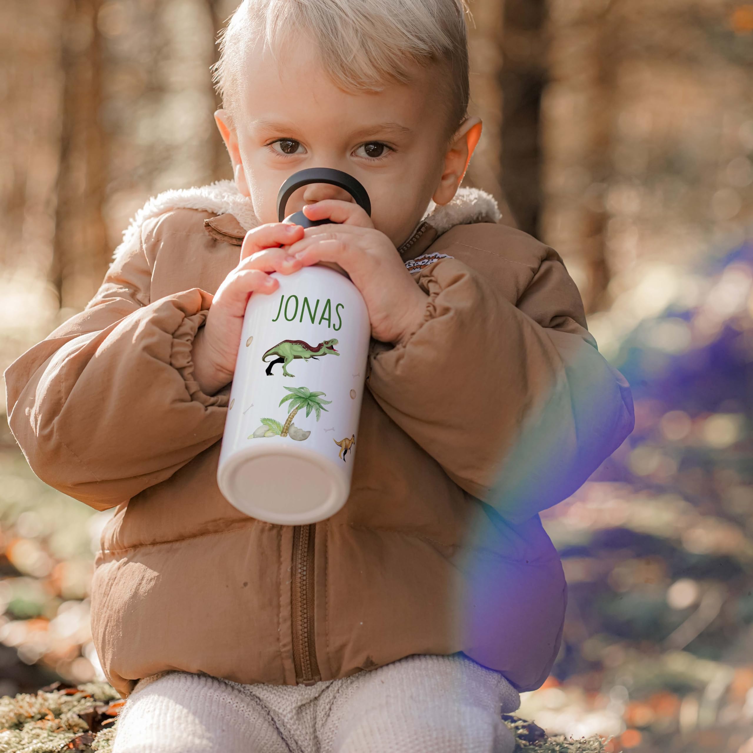 Kidsmood - Gourde personnalisée pour enfants en acier inoxydable de 500 ml avec paille intégrée, anti-fuite, passe au lave-vaisselle et parfaite pour l'école et la maternelle