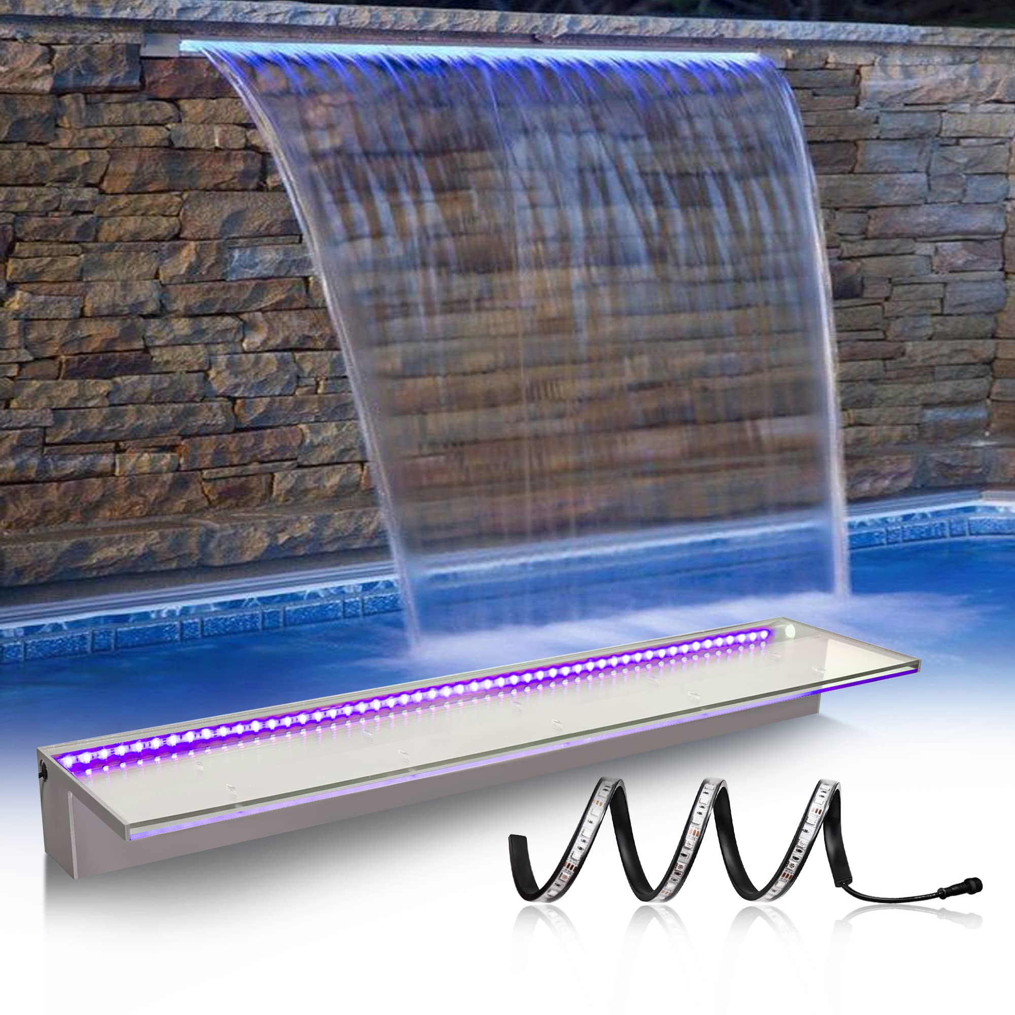 PONDO Pool Waterfall 36" with 7 Colors LED Lights, Acrylicl Pond