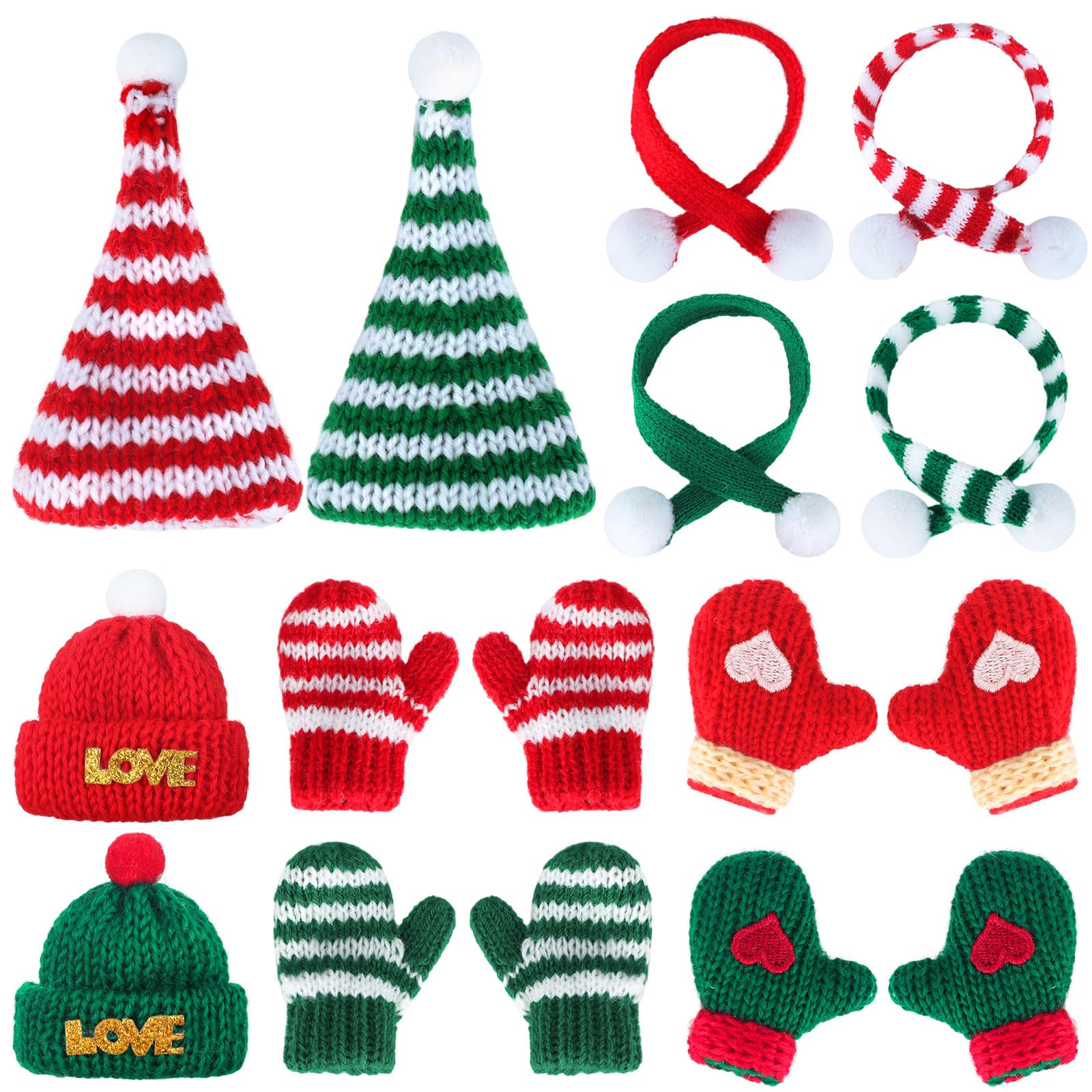Hiboom 12 Pcs Christmas Mini Knit Hat Scarf Gloves Set Christmas Doll Knit Decor Clothes for Winter Doll Clothing Accessories DIY Craft Xmas Costume Gift Decoration(Classic)