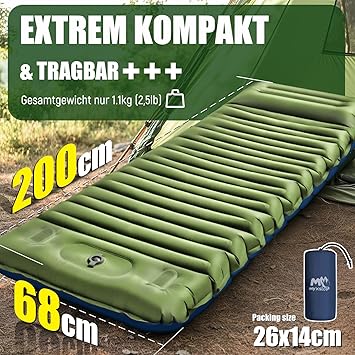 Myxslop Camping Isomatte Selbstaufblasend, 12CM Verdicktes Luftmatratze Camping, Aufblasbare Matratze mit Fußpumpe & Kissen, Ultraleichte Schlafmatte Outdoor für Wandern, Strand, Reise, Zelt – Bild 3