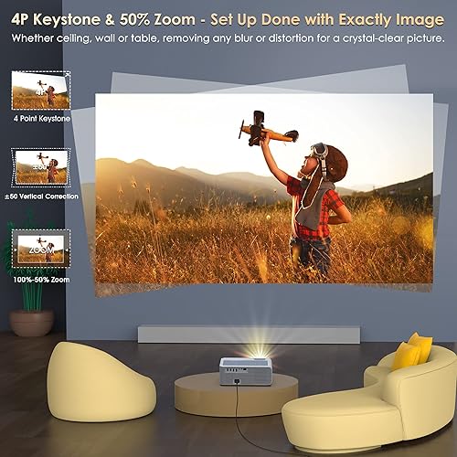 Miniatura 4 de BIGASUO Proyector 850ANSI con WiFi y Bluetooth  Proyector de películas para exteriores HD 1080P compatible con 4K, proyectores domésticos con