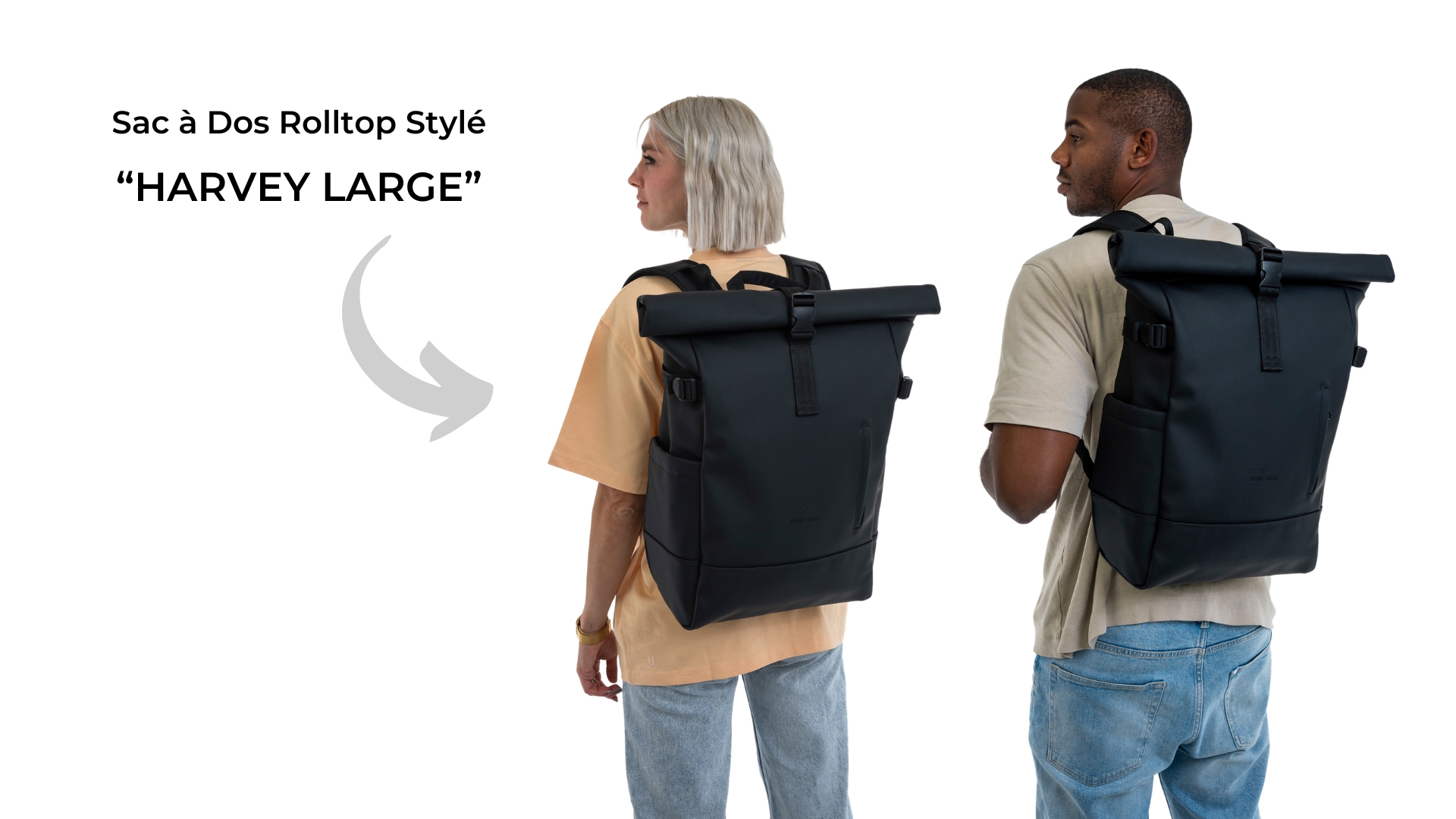 Johnny Urban Harvey Medium - Sac à Dos Rolltop Élégant Et Pratique Pour Ordinateur 16 Pouces, Imperméable, Idéal Voyage, Travail Ou Quotidien