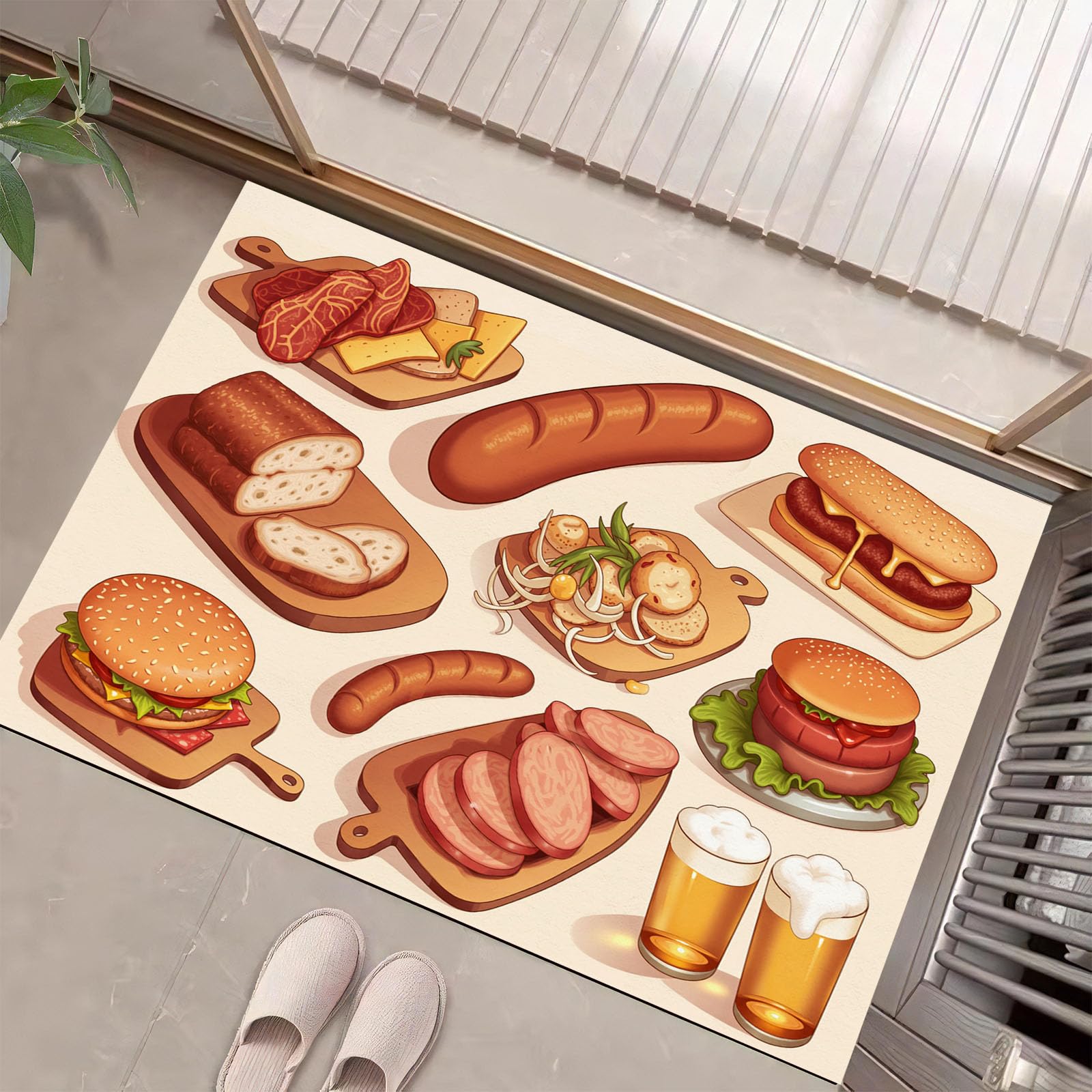 Tapis saucisse bière rétro antidérapant grand paillasson cuisine