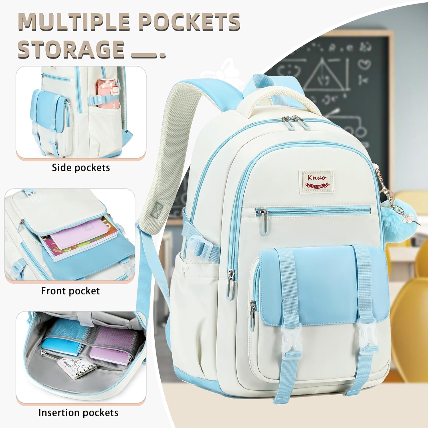 School Backpack for Teen Girls College Backpacks for Women Students Bookbag Large 15.6 Inch Laptop Bags Kids Kindergarten Elementary Middle School Bag Anti Theft Daypack Travel Back Pack Blue