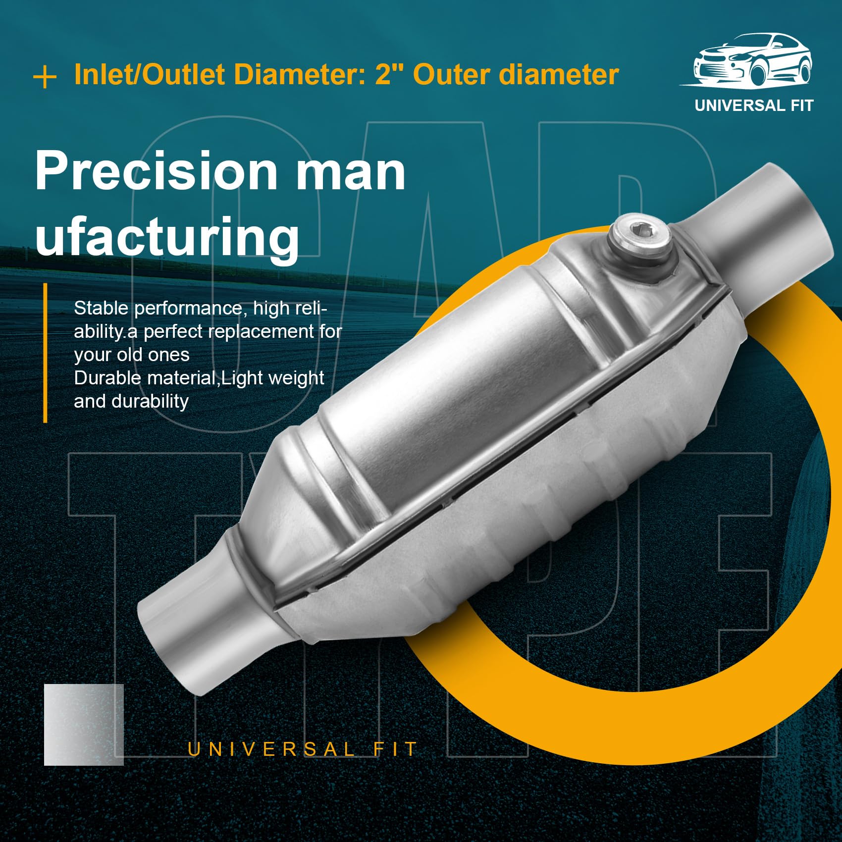 Catalyseur universel avec entrée/sortie, connecteur O2 et bouclier 53004, catalyseur de voiture en acier inoxydable